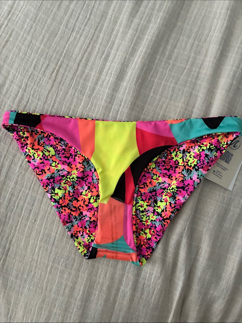 Reversible Colorblock / Floral Maaji Bikini Neon Bottom, Sz Small NEW $73